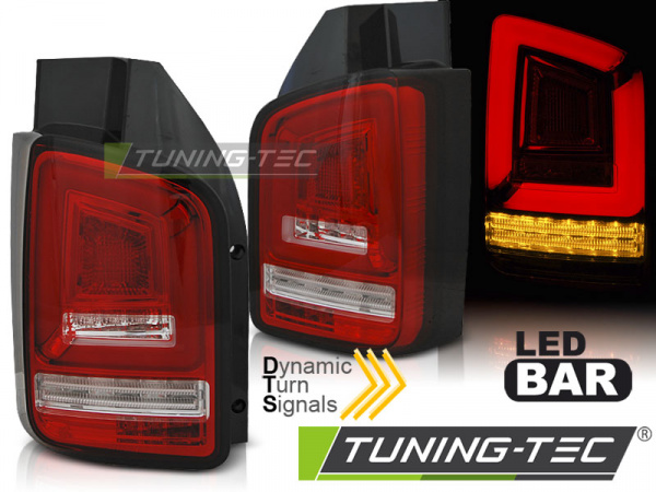 Voll LED Lightbar Design Rückleuchten für VW T6 15-19 Rot/Weiß / Dynamischer Blinker